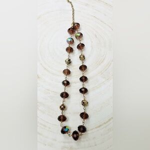 Necklace Brown Beads Boho Hippy Fashion Jewelry Gold Tone Chain NWOT